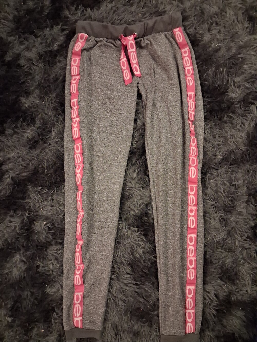 bebe Gray Joggers with Pink Logo Side Tape